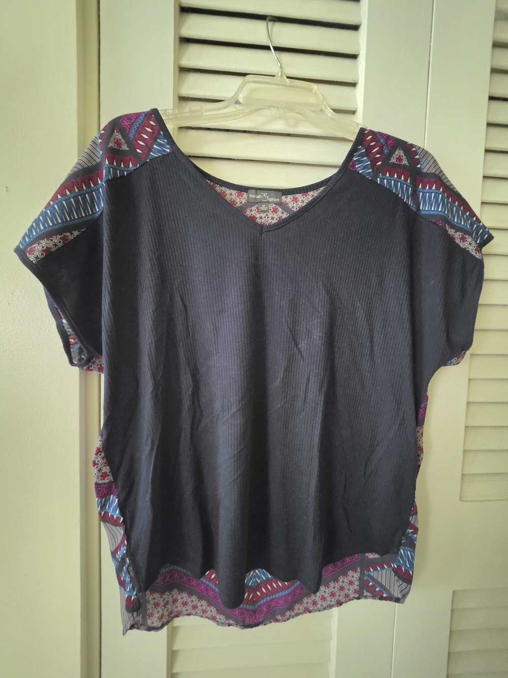 Women’s Navy Short Sleeve Top with Aztec Trim